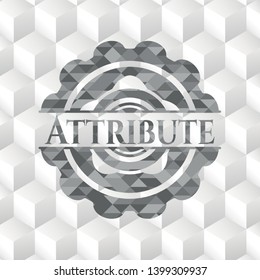 Attribute retro style grey emblem with geometric cube white background
