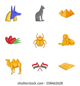 Attributes ancient Egypt icons set. Cartoon illustration of 9 attributes ancient Egypt vector icons for web