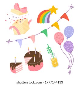Attributes for a children's holiday. Clipart for invitations or postcards