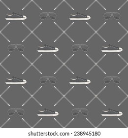 attributes hipster, seamless pattern. Vector format.