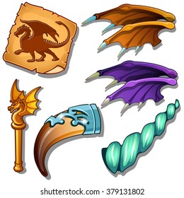 The attributes on the dragon. Vector.