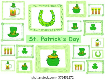 Attributes in a photo frame. St. Patrick Day.