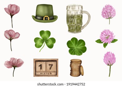  Attributes St. Patrick's Day ale, coins, flowers
