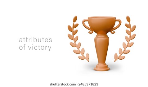 Attributes of victory. Metal laurel wreath, tall cup on white background