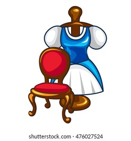 The attributes of the vintage fitting room. Vector illustration.