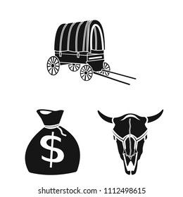 Attributes of the wild west black icons in set collection for design.Texas and America vector symbol stock web illustration.