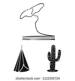 Attributes of the wild west black icons in set collection for design.Texas and America vector symbol stock web illustration.