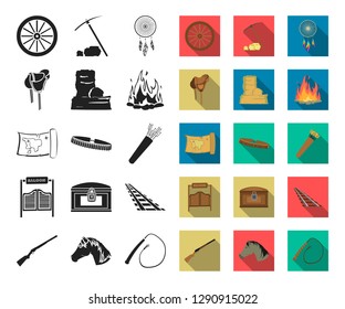 Attributes of the wild west black,flat icons in set collection for design.Texas and America vector symbol stock web illustration.