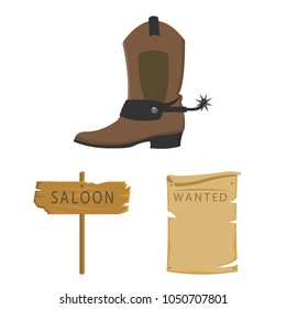 Attributes of the wild west cartoon icons in set collection for design.Texas and America vector symbol stock web illustration.