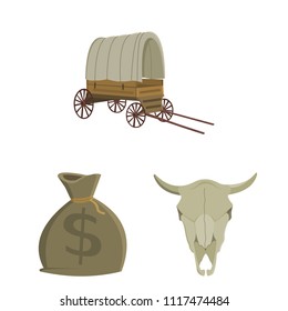 Attributes of the wild west cartoon icons in set collection for design.Texas and America vector symbol stock web illustration.
