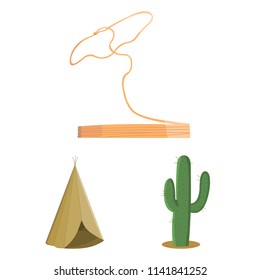 Attributes of the wild west cartoon icons in set collection for design.Texas and America vector symbol stock web illustration.