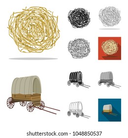Attributes of the wild west cartoon,black,flat,monochrome,outline icons in set collection for design.Texas and America vector symbol stock web illustration.