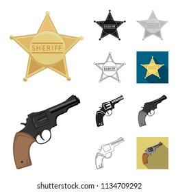 Attributes of the wild west cartoon,black,flat,monochrome,outline icons in set collection for design.Texas and America vector symbol stock web illustration.