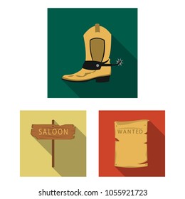 Attributes of the wild west flat icons in set collection for design.Texas and America vector symbol stock web illustration.