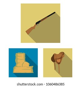 Attributes of the wild west flat icons in set collection for design.Texas and America vector symbol stock web illustration.