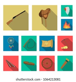 Attributes of the wild west flat icons in set collection for design.Texas and America vector symbol stock web illustration.