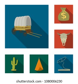 Attributes of the wild west flat icons in set collection for design.Texas and America vector symbol stock web illustration.