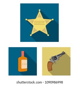 Attributes of the wild west flat icons in set collection for design.Texas and America vector symbol stock web illustration.