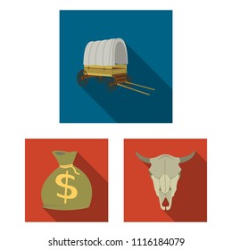 Attributes of the wild west flat icons in set collection for design.Texas and America vector symbol stock web illustration.