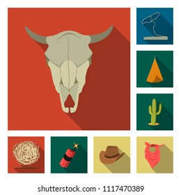 Attributes of the wild west flat icons in set collection for design.Texas and America vector symbol stock web illustration.