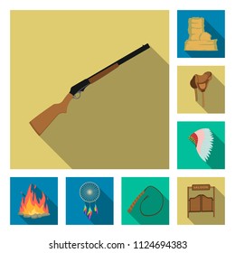 Attributes of the wild west flat icons in set collection for design.Texas and America vector symbol stock web illustration.