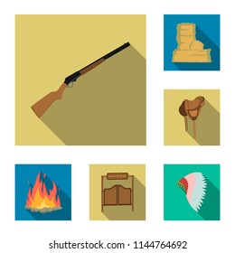 Attributes of the wild west flat icons in set collection for design.Texas and America vector symbol stock web illustration.