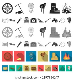 Attributes of the wild west flat icons in set collection for design.Texas and America vector symbol stock web illustration.