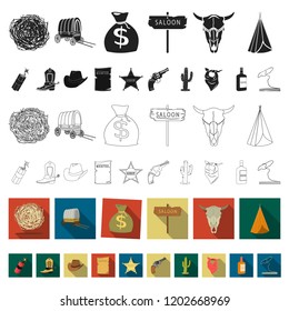 Attributes of the wild west flat icons in set collection for design.Texas and America vector symbol stock web illustration.