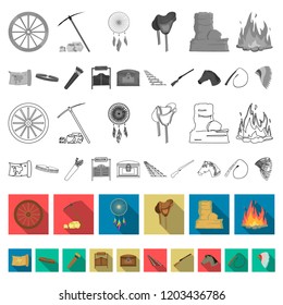Attributes of the wild west flat icons in set collection for design.Texas and America vector symbol stock web illustration.