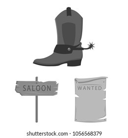 Attributes of the wild west monochrome icons in set collection for design.Texas and America vector symbol stock web illustration.