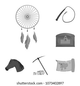 Attributes of the wild west monochrome icons in set collection for design.Texas and America vector symbol stock web illustration.