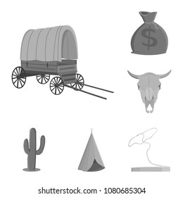 Attributes of the wild west monochrome icons in set collection for design.Texas and America vector symbol stock web illustration.