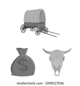 Attributes of the wild west monochrome icons in set collection for design.Texas and America vector symbol stock web illustration.