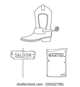 Attributes of the wild west outline icons in set collection for design.Texas and America vector symbol stock web illustration.