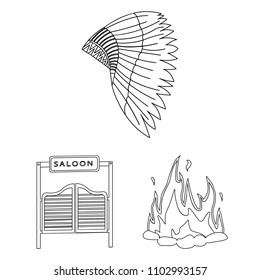 Attributes of the wild west outline icons in set collection for design.Texas and America vector symbol stock web illustration.