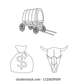 Attributes of the wild west outline icons in set collection for design.Texas and America vector symbol stock web illustration.