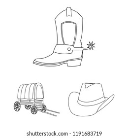 Attributes of the wild west outline icons in set collection for design.Texas and America vector symbol stock web illustration.