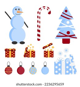 attributes of winter holidays, Christmas,new year, simple flat items.vector illustration