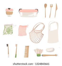 Attributes of zero waste lifestyle. Isolated illustration