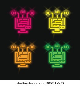 Attribution four color glowing neon vector icon