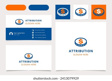 Tarjeta comercial del logotipo de atribución. Colección de marketing afiliada a libros de promoción de marca. Logo de Thin Attribution