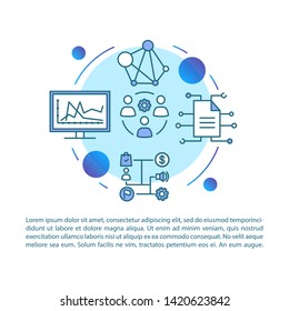 Attribution modeling article page vector template. Conversion. Brochure, magazine, booklet design element with linear icons and text boxes. Print design. Concept illustrations with text space