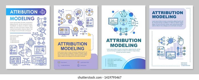 Attribution modeling brochure template layout. Web analytics. Flyer, booklet, leaflet print design with linear illustrations. Vector page layouts for magazines, annual reports, advertising posters