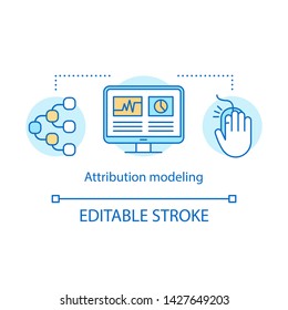 Attribution modeling concept icon. Digital marketing benefit idea thin line illustration. Web analytics, marketing activity, touchpoints. Vector isolated outline drawing. Editable stroke