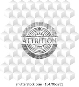 Attrition grey emblem with cube white background