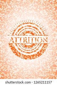 Attrition orange tile background illustration. Square geometric mosaic seamless pattern with emblem inside.