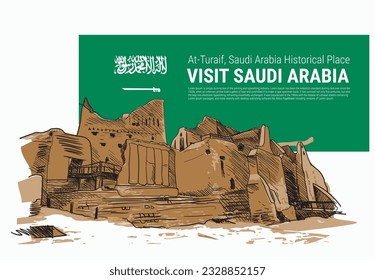 At-Turaif  Old City Riyadh Saudi Arabia, Vector Illustration.