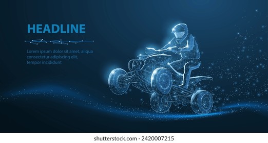 ATV. Abstract vector 3d quad illustration. ATV racing, Bike trail, Sport activities, Desert rally, Debris riding, Quadricycle racer, Motocross rider, Quad race, Adventure moto, Offroad concept