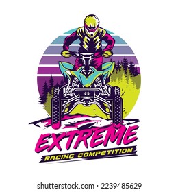 Ilustración vectorial de carreras deportivas ATV Extreme en colores pop, buena para el diseño de camisetas y el logo del evento de campeonato