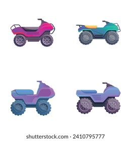 Atv icons set cartoon vector. All terrain vehicle. Extreme sport concept